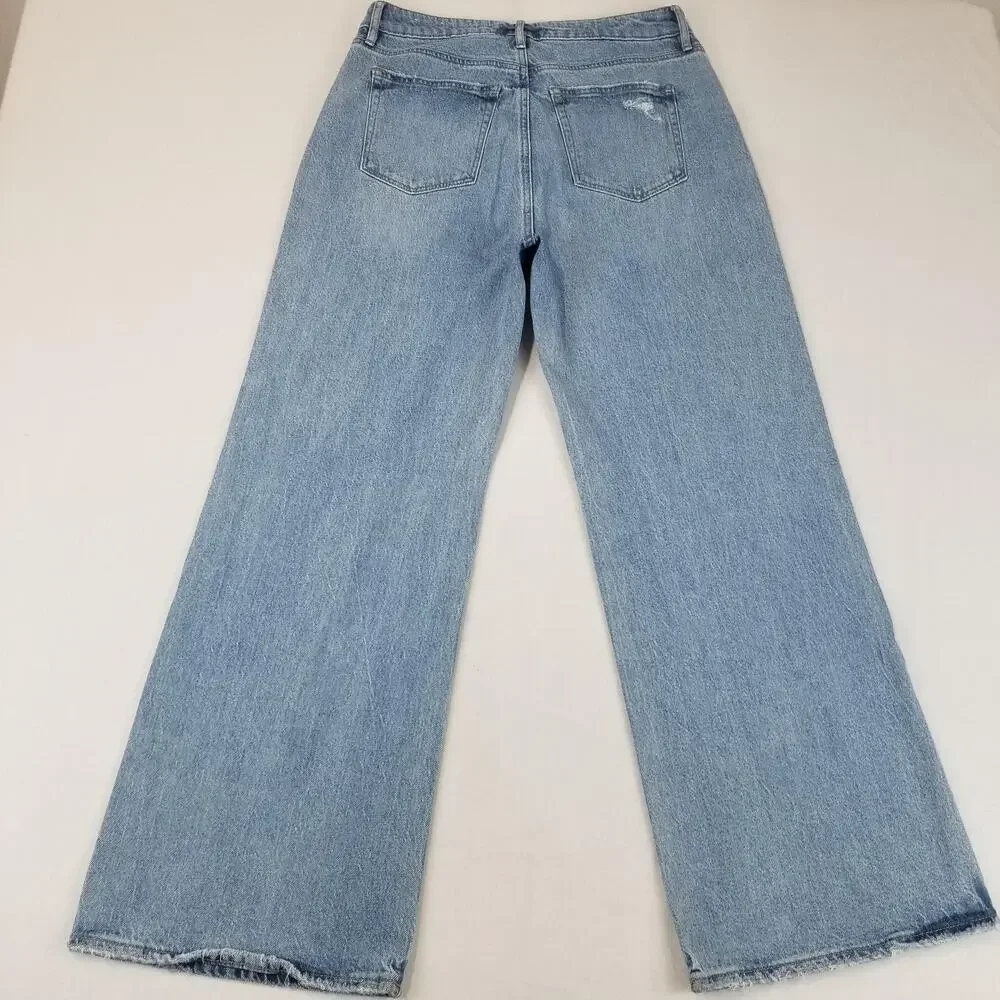 LOFT Jeans Womens 8 Light Wash Blue The Wide Leg Raw Hem Stretch Denim Zip Fly